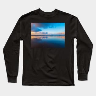 Clouds and Sunset at beach  with reflection in water Long Sleeve T-Shirt